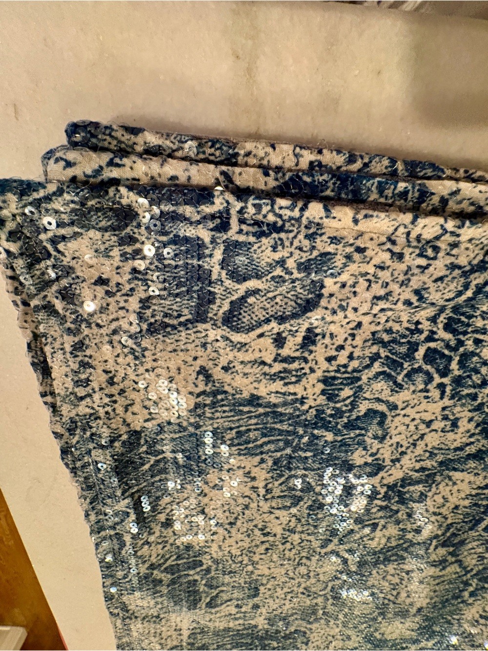 Sequined Azure Blue and Cream Snakeskin  Print Fabric Placemats.